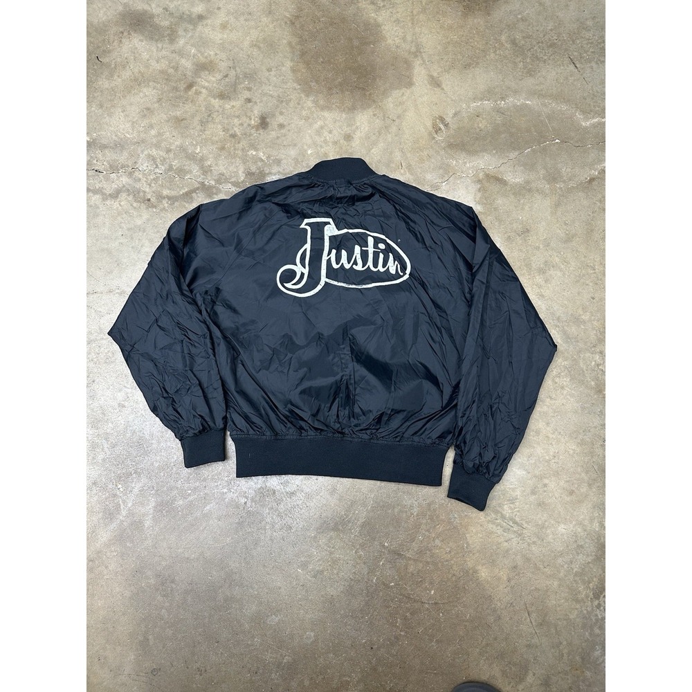 Vintage Chalk Line Justins Boots Black Nylon Jacket Size Large White Logo